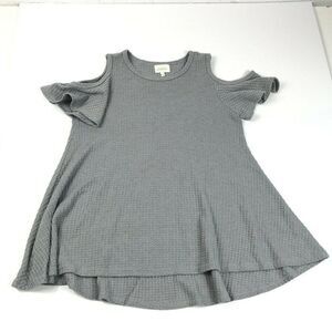 Anthropologie Deletta Top Gray Waffle Knit Short Sleeve Cold Shoulder S Small *